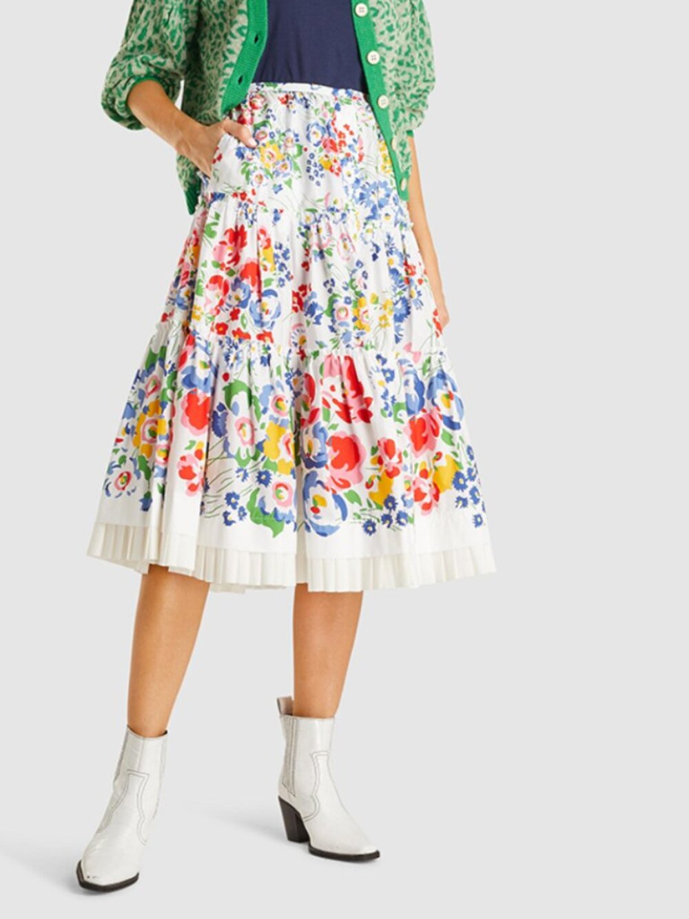 Marc Jacobs Tiered Floral Print Cotton Poplin Midi Skirt Women’s Size 0